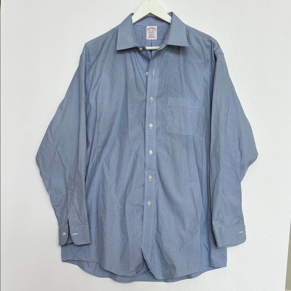 Brooks Brothers 100% Cotton Madison Classic Blue Dress Shirt Pattern Men 17-34